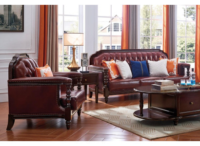 Classico set di divani Chesterfield Barocco Rococò 3 + 1 in pelle.