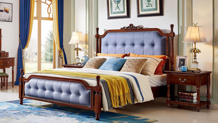 Camera da letto Letto Comodini Set di lenzuola in legno Struttura del letto Set 3 pezzi.