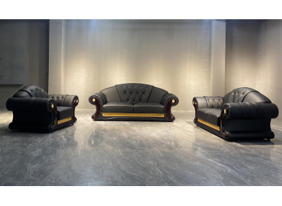 Set divano Chesterfield 3+2+1 in pelle, divani imbottiti classici.