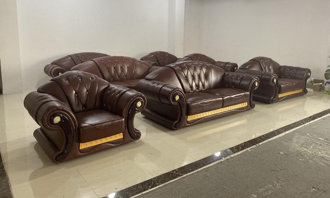 Set di divani Chesterfield in pelle marrone 3+2+1 sofa couch.