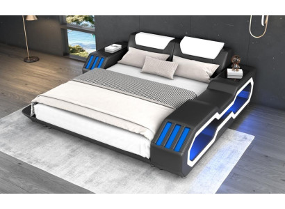 Letti in pelle di lusso con illuminazione, letto luminoso in pelle 180x200, mobili