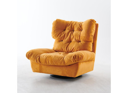 Poltrona design girevole gialla imbottita con braccioli imbottiti singolo.