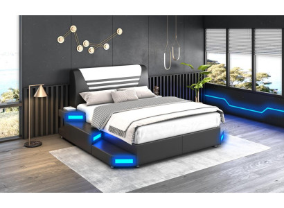 Lussuoso letto matrimoniale in pelle illuminato a LED 180x200 letto in pelle mobili letto.