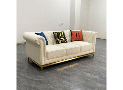 Chesterfield divano in tessuto 3 posti nuovo con cuscini e imbottitura.