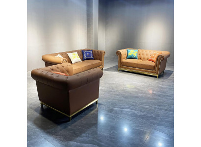 Chesterfield set divano soggiorno divano lussuoso 3+2+1 arancione nuovo