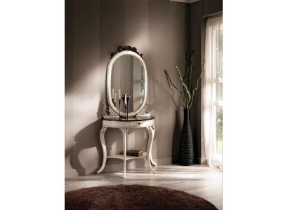 Specchio classico, tavolino per il trucco, tavolo console, mobili da camera da letto in legno bianco 2 pezzi