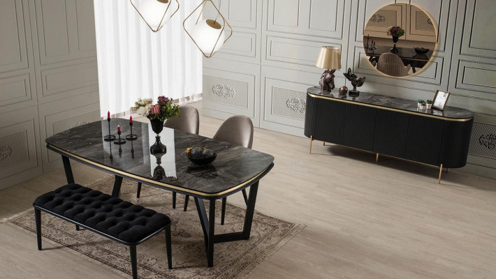 Moderno set da pranzo da 8 pezzi, tavolo da pranzo 4 sedie credenza specchio panca nuovo