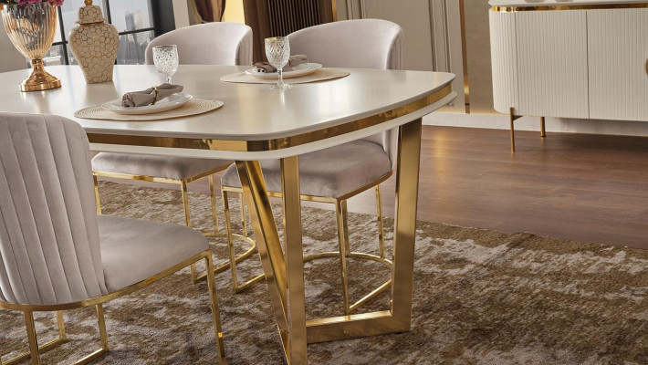 Sala da pranzo set composto da tavolo da pranzo design 4 sedie e credenza 7 pezzi.