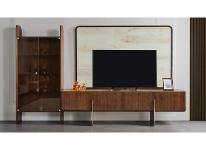 Set soggiorno composto da vetrina, mobile basso TV e cornice TV 3 pezzi. Nuovo.