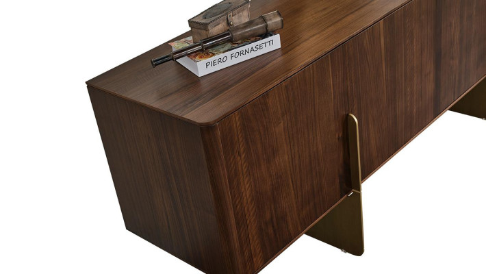 Lussuoso set da pranzo composto da credenza e specchio color marrone.