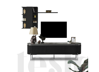 Soggiorno Set composto da mobile TV basso nero e armadio a parete 2 pezzi.   Set di soggiorno composto da mobile TV basso nero e armadio a parete in 2 pezzi.