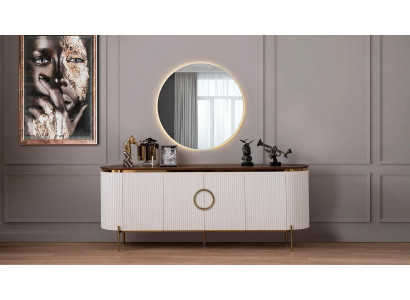 Sala da pranzo Set composto da credenza e specchio Beige con elementi dorati.