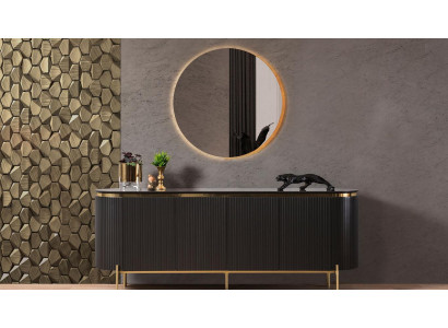 Set da pranzo moderno composto da credenza nera e specchio 2 pezzi.