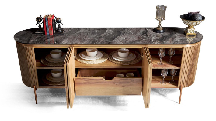 Set da sala da pranzo elegante composto da credenza e specchio Novità 2 pezzi.