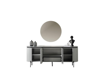 Set da pranzo elegante composto da credenza e specchio. Colore bianco. 2 pezzi.