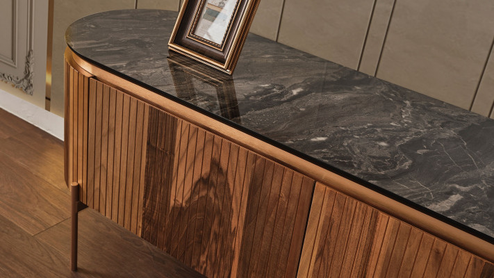 Elegante mobile porta TV marrone, lussuoso e di design per il soggiorno, novità.