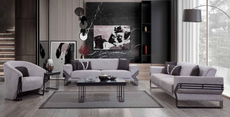 Gruppo divano grigio chiaro Moderno x2 Divani imbottiti Poltrone design Tavoli