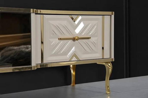 Credenza soggiorno bianco + oro camino lusso mobile basso RTV esclusivo