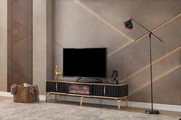 Mobile TV nero nuovo di lusso in legno metallico per soggiorno