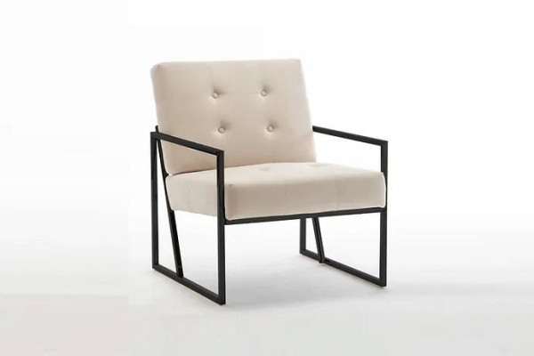 Sedia in tessuto beige monoposto per il soggiorno con gambe in metallo Sala da pranzo relax