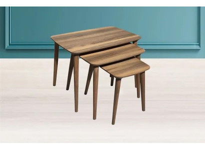 Set di tavolini rettangolari 3x per soggiorno sala da pranzo in legno marrone  Set di tre tavolini rettangolari per soggiorno sala da pranzo in legno marrone.