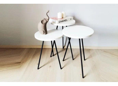 Soggiorno Tavolino del salotto Tavolino Set 3x Moderno Bianco MDF Gambe in metallo