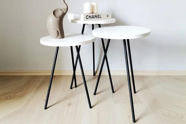 Soggiorno Tavolino del salotto Tavolino Set 3x Moderno Bianco MDF Gambe in metallo