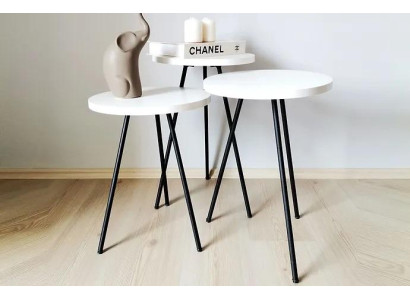 Soggiorno Tavolino del salotto Tavolino Set 3x Moderno Bianco MDF Gambe in metallo