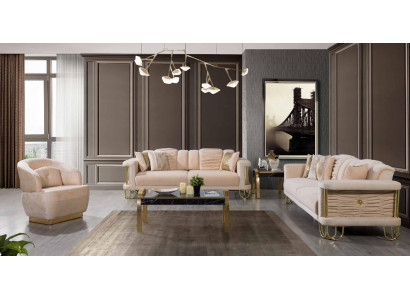 Moderno set di divani beige 3+3+1 posti con poltrona design per mobili.