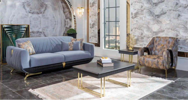 Moderni mobili da soggiorno imbottiti Designer poltrona a tre posti blu 4 pezzi