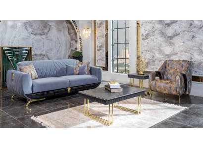 Moderni mobili da soggiorno imbottiti Designer poltrona a tre posti blu 4 pezzi