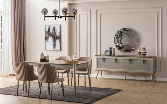 Sala da pranzo luminosa Set da tavola resistente Lussuoso mobiletto 9 pezzi  Sala da pranzo luminosa Set da tavola resistente Lussuoso mobiletto 9 pezzi