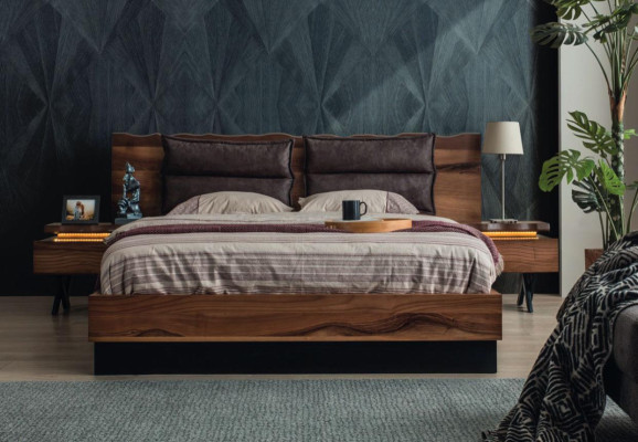 Moderno set camera da letto in legno con letto matrimoniale e comodino design, 5 pezzi.
