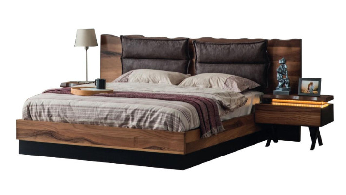 Moderno set camera da letto in legno con letto matrimoniale e comodino design, 5 pezzi.