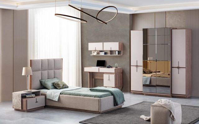 Mobili per camere per bambini moderni, letto da designer, scrivania, armadio a parete, nuovo.