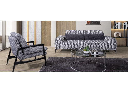 Soggiorno grigio divano in tessuto a tre posti Divano Sedia di lusso Loungue a 2 pezzi  Salotto grigio divano in tessuto a tre posti Divano Sedia di lusso Loungue a 2 pezzi