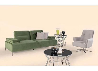 Soggiorno verde e bianco, set di imbottiture, divano a 3 posti, poltrona, divano di lusso.   Salotto verde e bianco, set di cuscini, divano a 3 posti, poltrona, divano di lusso.