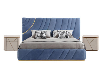 Camera da letto con letto, 2 comodini, 3 pezzi. Blu nuovo. Moderno. Mobili di lusso completi.