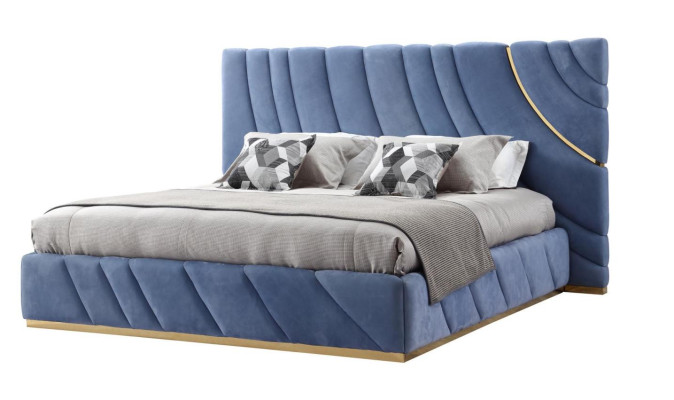 Camera da letto con letto, 2 comodini, 3 pezzi. Blu nuovo. Moderno. Mobili di lusso completi.