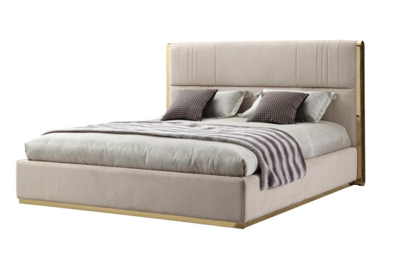 Set da camera da letto Letto Grigio Metallo Tessuto Design di lusso 2 comodini 3 pezzi Nuovo
