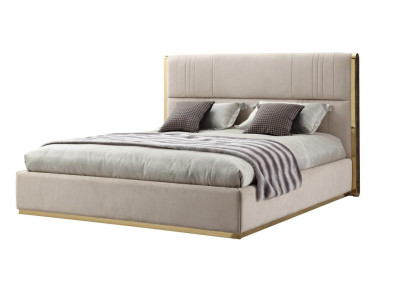 Set da camera da letto Letto Grigio Metallo Tessuto Design di lusso 2 comodini 3 pezzi Nuovo