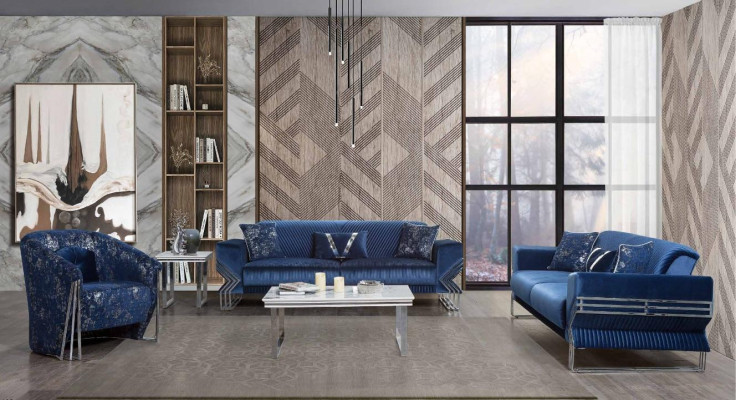 Soggiorno Set di divani blu Designer divano a tre posti Poltrona Tavolino.