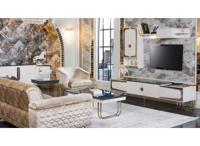 Esclusivo mobile TV in acciaio inossidabile, mensola da parete di design, set da soggiorno di lusso