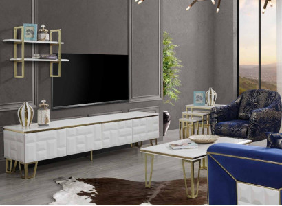 Elegante set di pareti attrezzate, scaffale in acciaio inossidabile di design, moderno mobile TV.