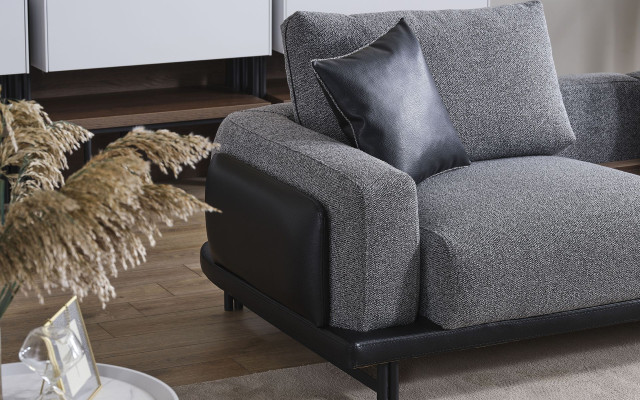 Divano d'angolo grigio imbottito in tessuto di design Poltrona set da soggiorno di lusso
