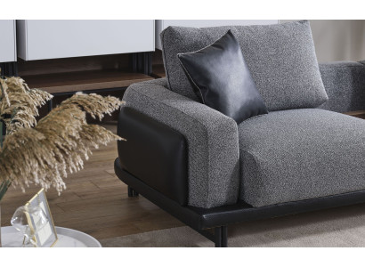 Divano d'angolo grigio imbottito in tessuto di design Poltrona set da soggiorno di lusso