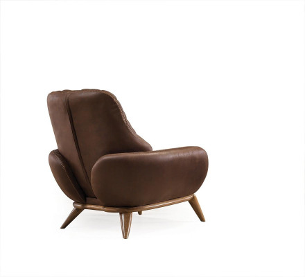 Elegante set da soggiorno in pelle marrone composto da divano a 3 posti e poltrona design, 2 pezzi.