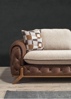 Elegante set da soggiorno in pelle marrone composto da divano a 3 posti e poltrona design, 2 pezzi.