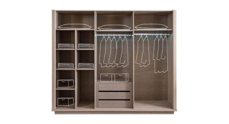 Armadio beige con ante in vetro di 6 porte per la camera da letto.