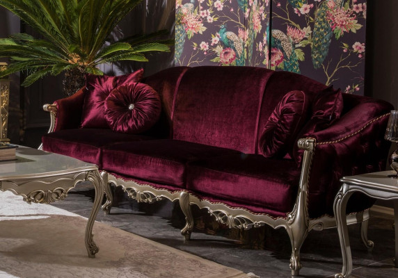 Tre posti divano di lusso 3 posti divani sedile in tessuto design divano stile Bordeaux